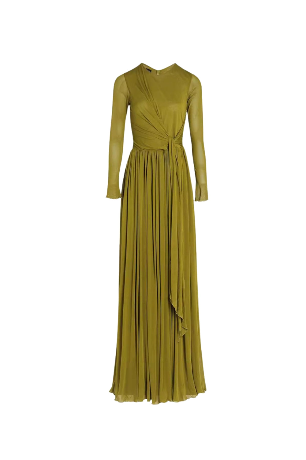 ELEGANT PLEATED MAXI DRESS IN OLIVE GREEN