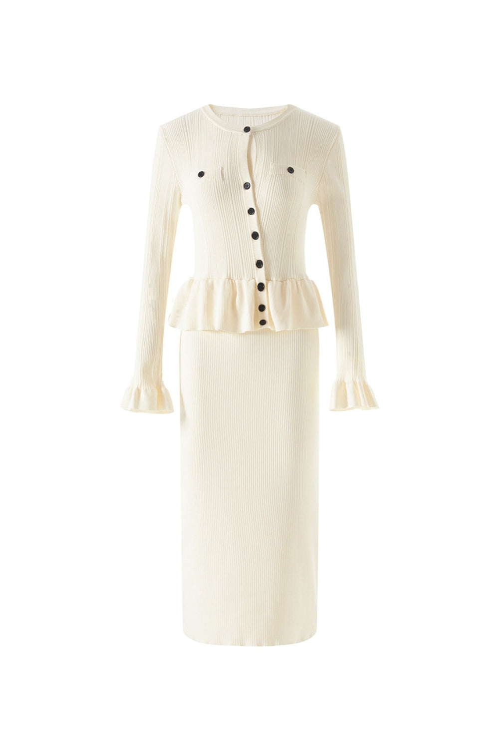 CAROLINE ASYMMETRIC KNIT MIDI DRESS BEIGE