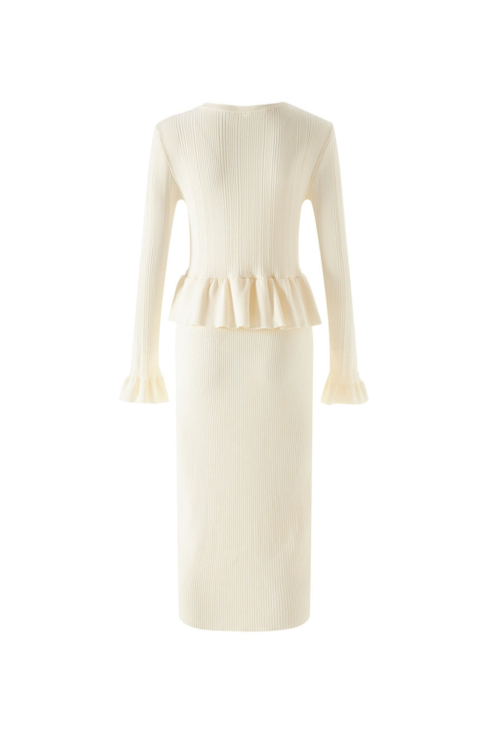 CAROLINE ASYMMETRIC KNIT MIDI DRESS BEIGE