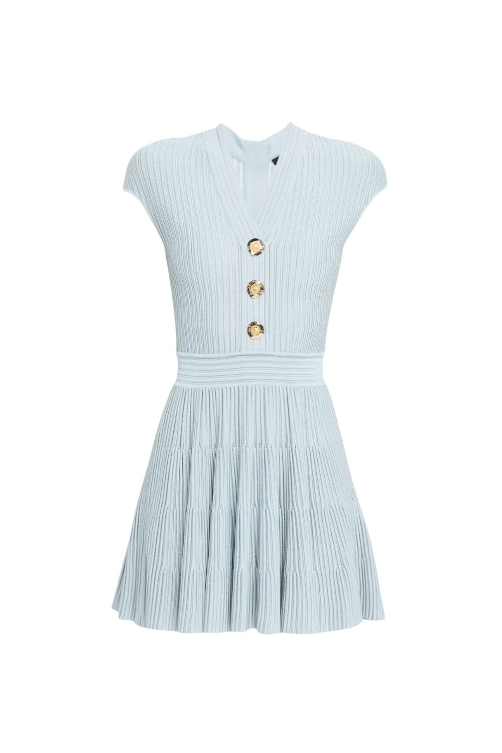 SHORT SLEEVE KNIT FLARE MINI DRESS IN BLUE