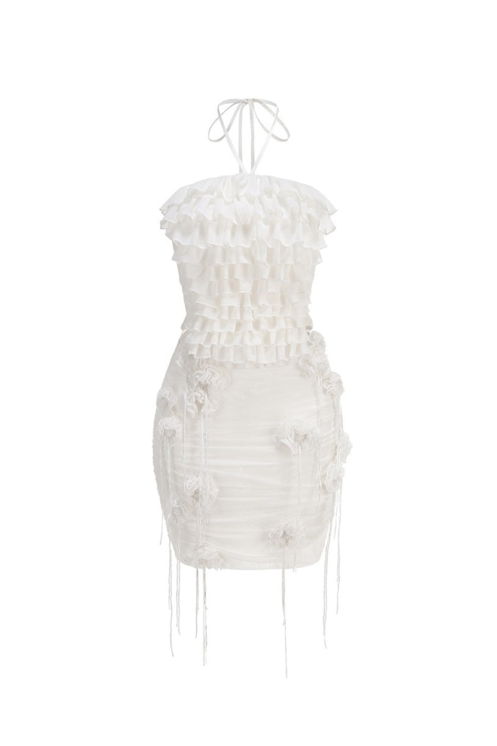 HELEN HALTER MESH FLORAL WHITE MINI DRESS