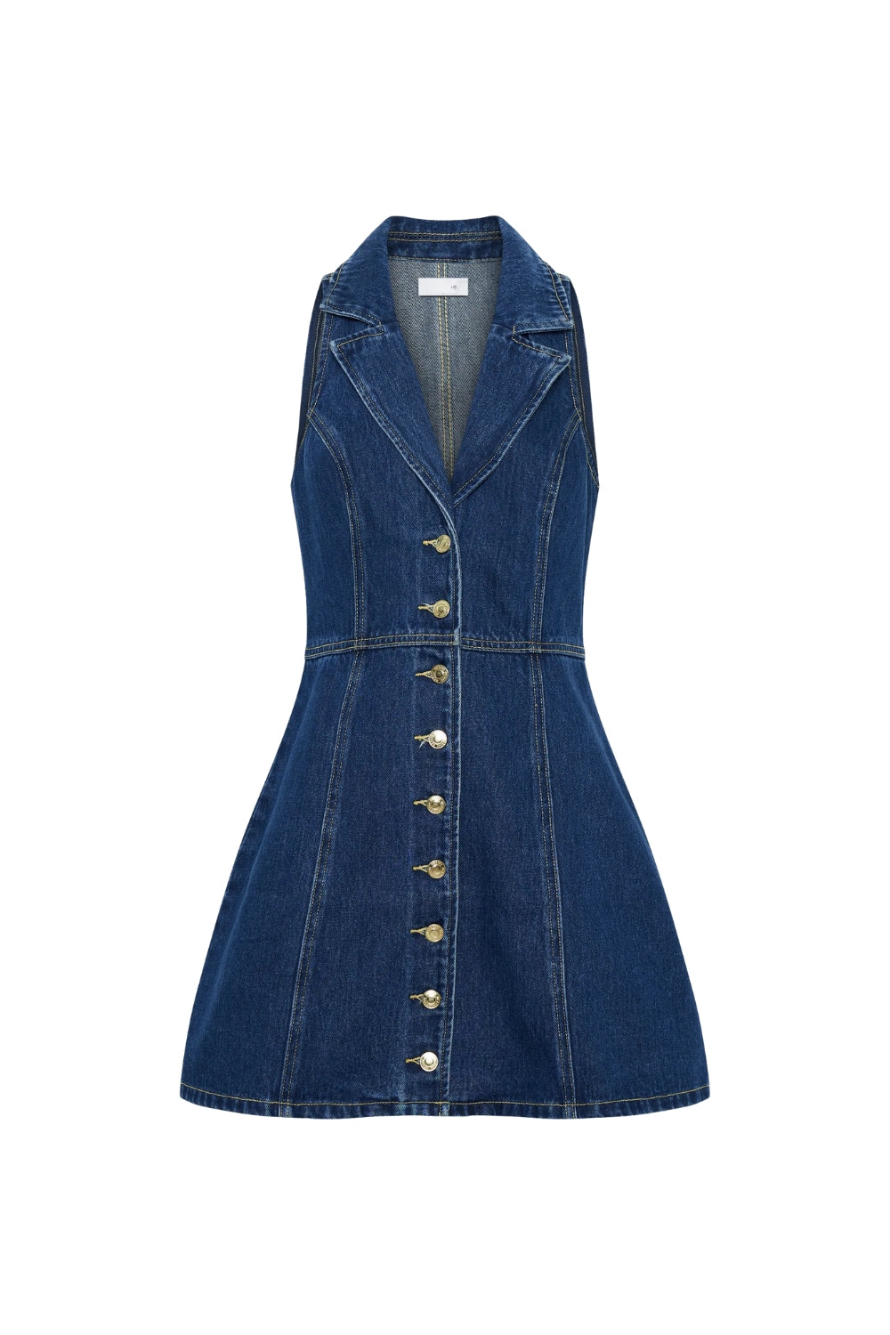 EARTHA COLLARED DENIM MINI DRESS DARK BLUE