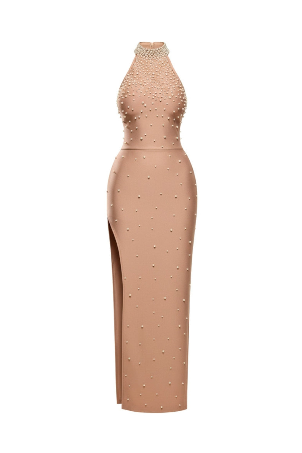 IRENE HALTER PEARL MAXI DRESS, NUDE WEDDING GUEST
