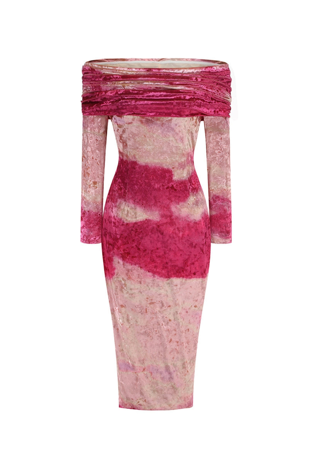DONNA PINK OFF-SHOULDER VELVET MIDI DRESS