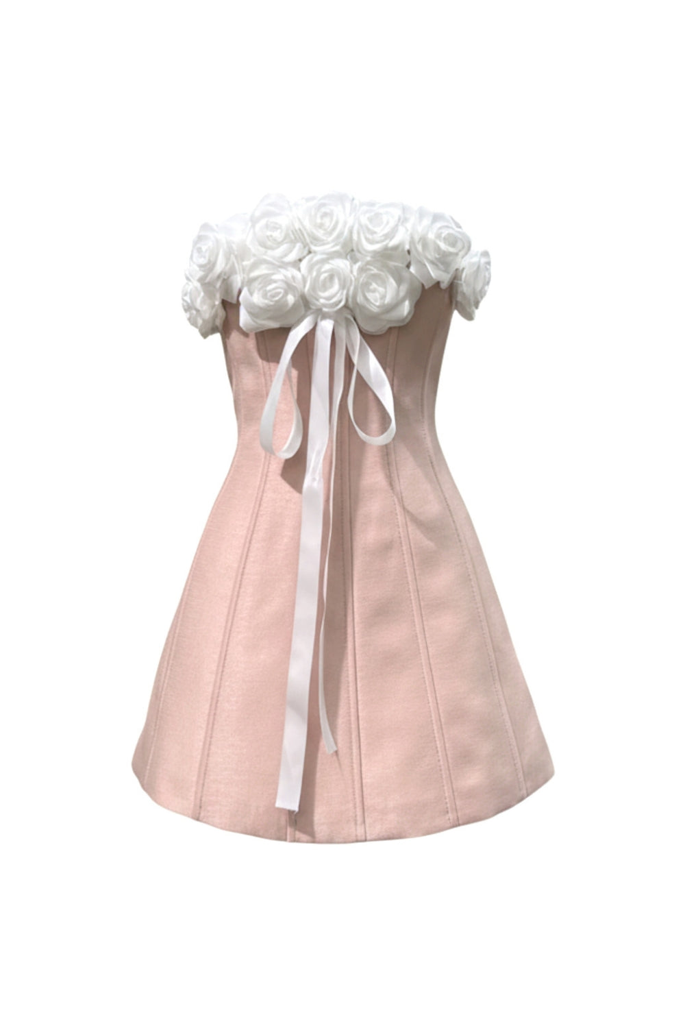 GLADYS STRAPLESS PINK 3D FLORAL CORSET A-LINE DRESS