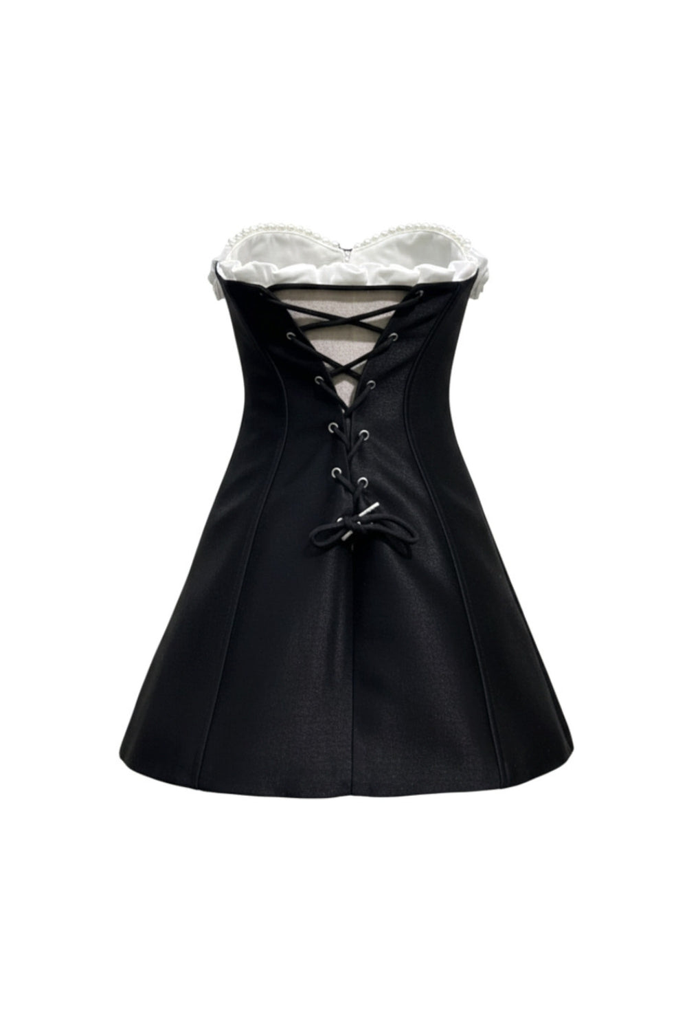 GLADYS STRAPLESS 3D FLORAL CORSET A-LINE DRESS BLACK