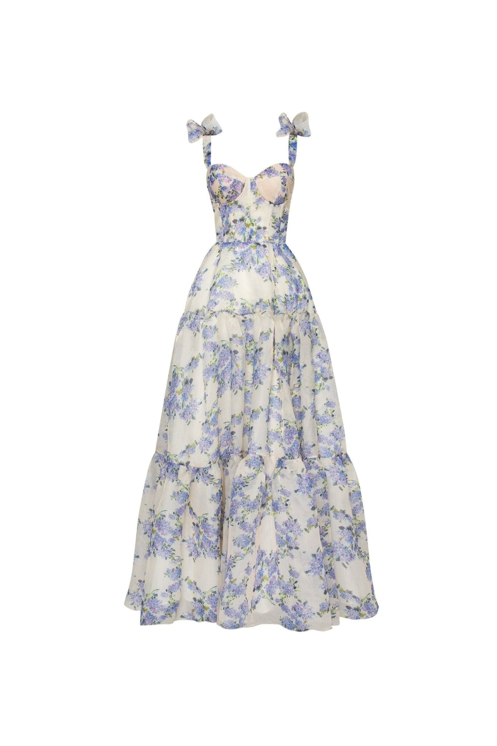 HYDRANGEA FLORAL MAXI TIE-STRAP DRESS