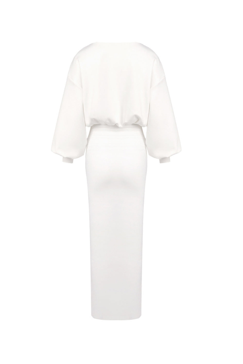 EDITH HIGH-WAIST STRETCHY MAXI DRESS, WHITE