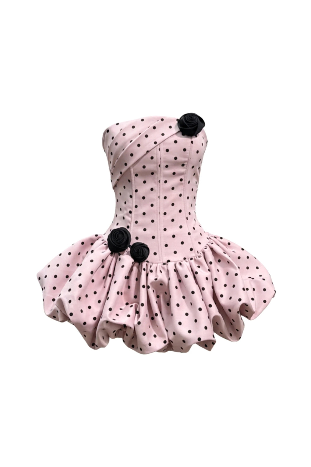 POLKA DOT STRAPLESS CORSET PUFF MINI DRESS