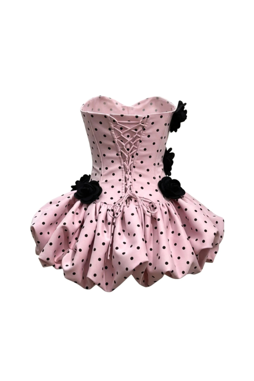 POLKA DOT STRAPLESS CORSET PUFF MINI DRESS