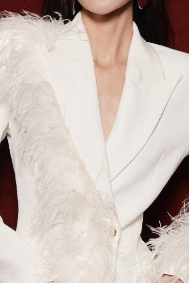 LUXE WHITE FEATHER BLAZER, PARTY WEDDING JACKET