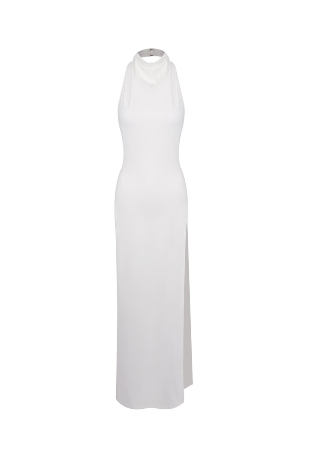 SHARON HALTER BACKLESS MAXI DRESS, WHITE WEDDING SLIT