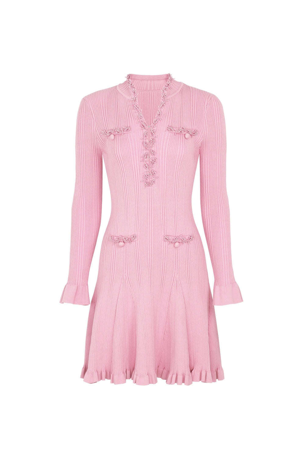 XYLIA PINK PEARL V-NECK KNIT MINI DRESS