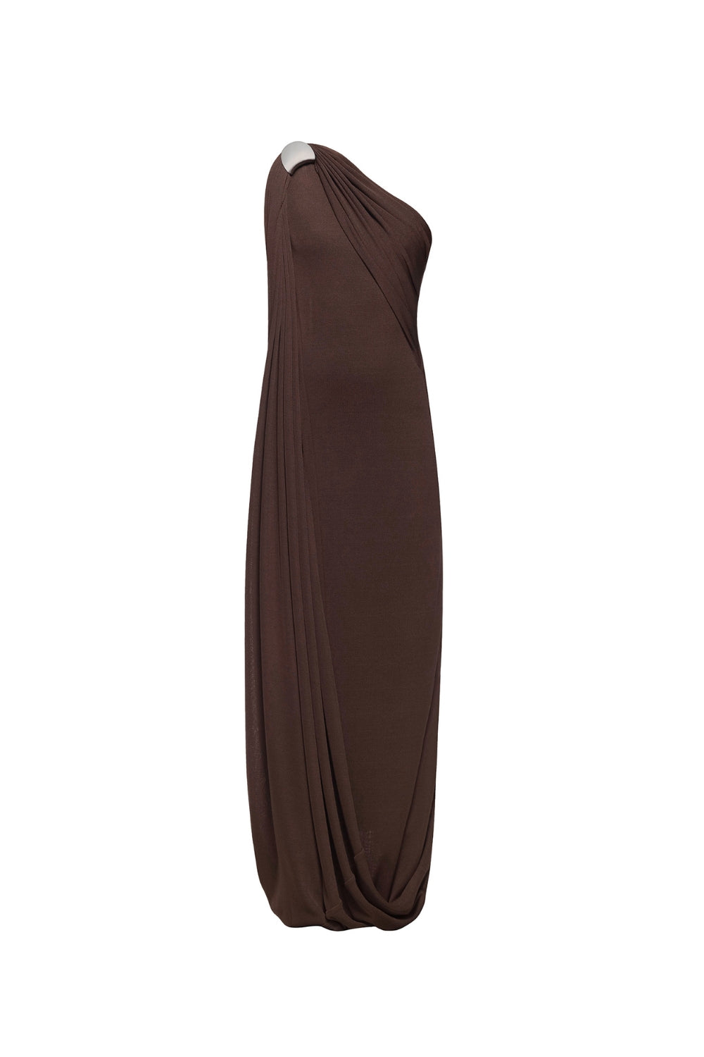 XAVIERA BROWN ONE-SHOULDER BACKLESS PLEATED MAXI DRESS