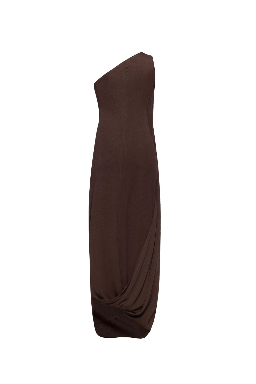 XAVIERA BROWN ONE-SHOULDER BACKLESS PLEATED MAXI DRESS