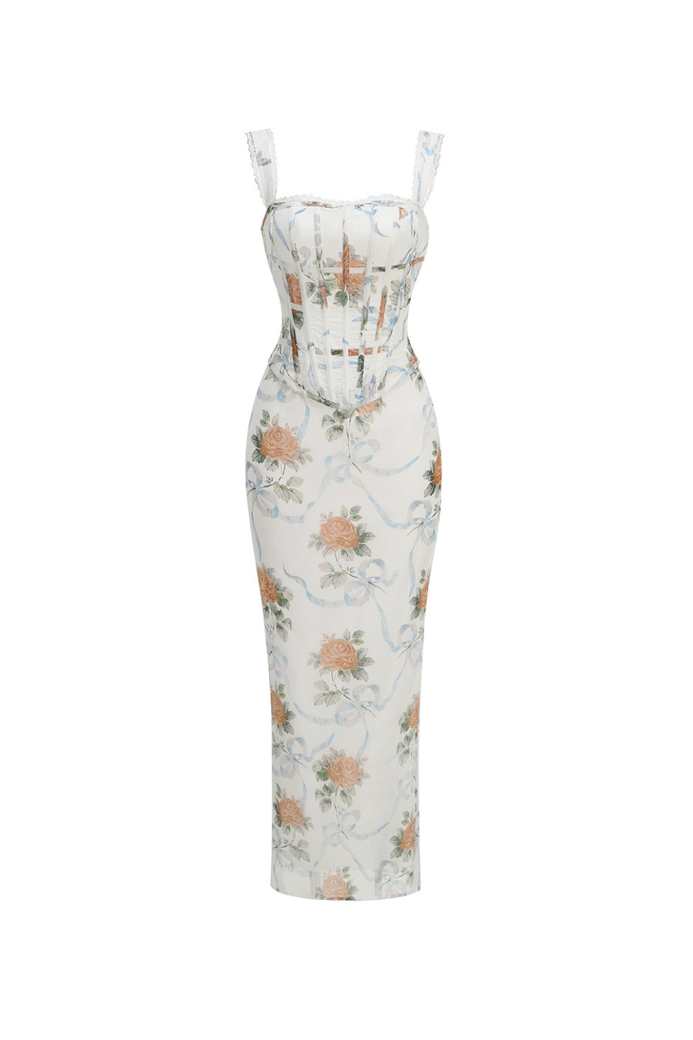 PHOENIX WHITE FLORAL CORSET MAXI DRESS