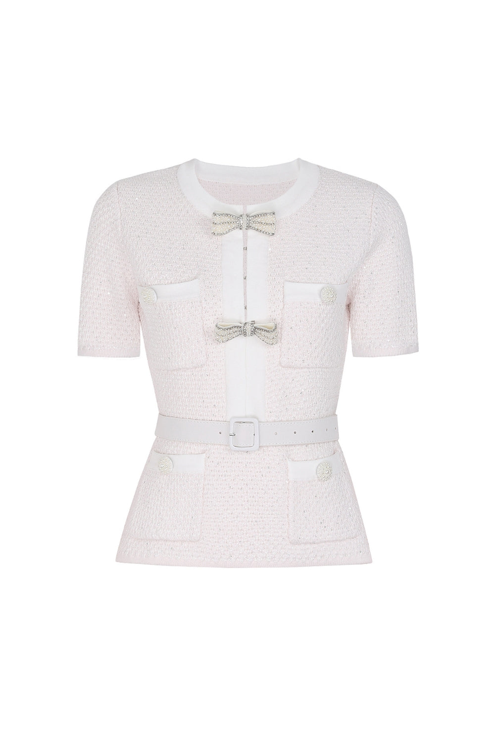VICKY CREAM SEQUIN KNIT TOP FOR PARTY