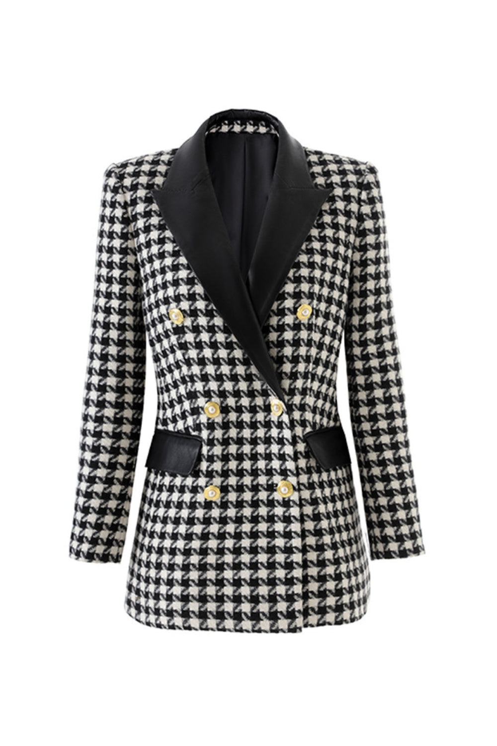 BLACK DOUBLE-BREASTED HOUNDSTOOTH TWEED BLAZER