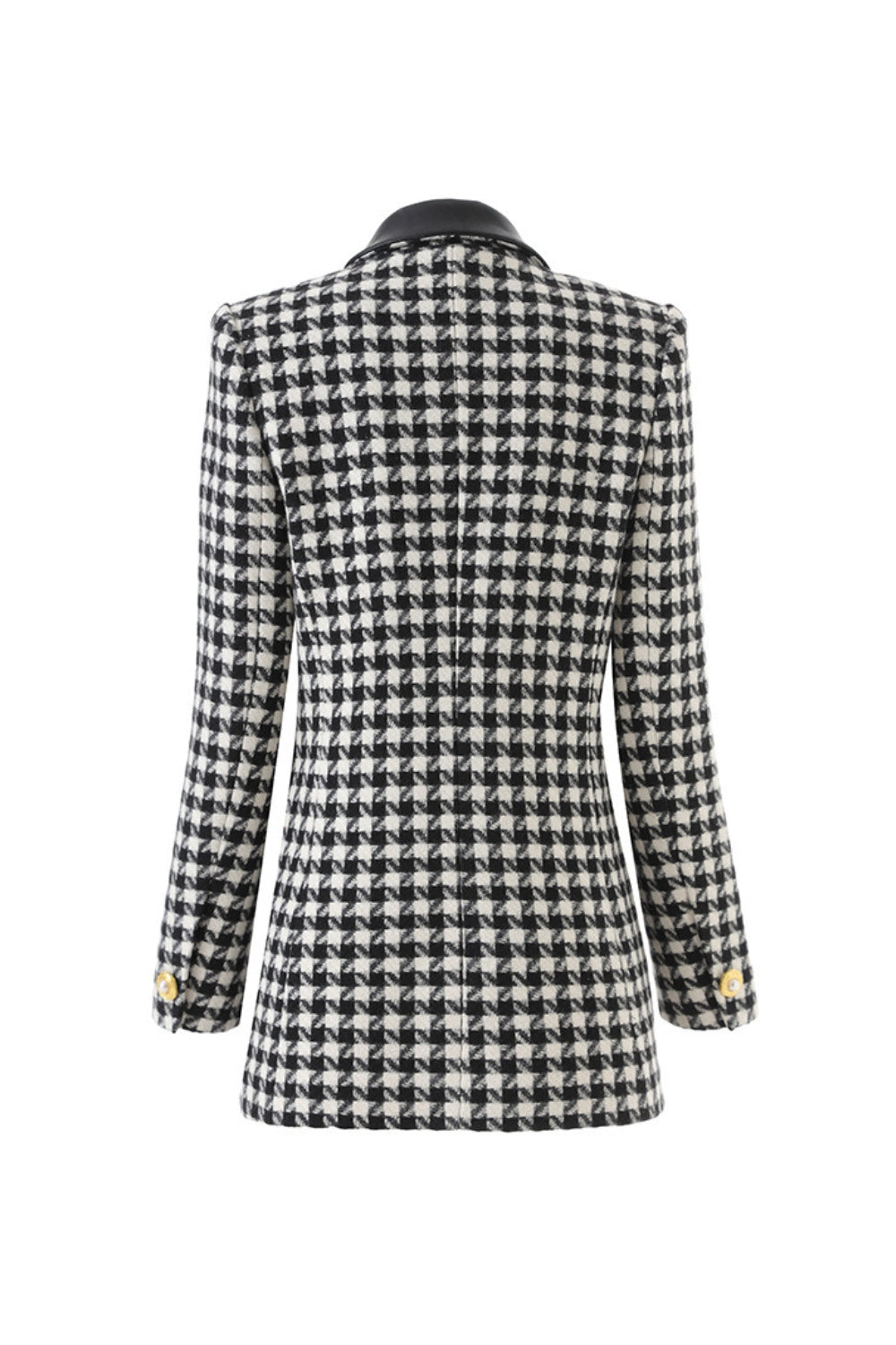 BLACK DOUBLE-BREASTED HOUNDSTOOTH TWEED BLAZER