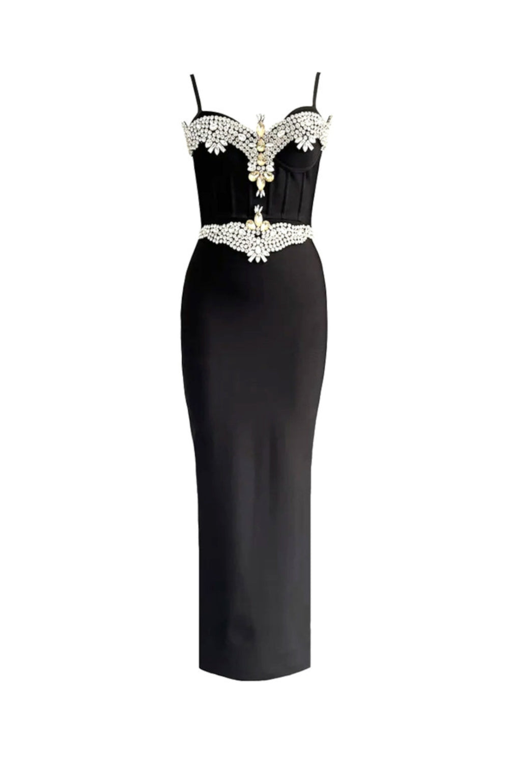 RITA RHINESTONE BANDAGE MAXI DRESS BLACK