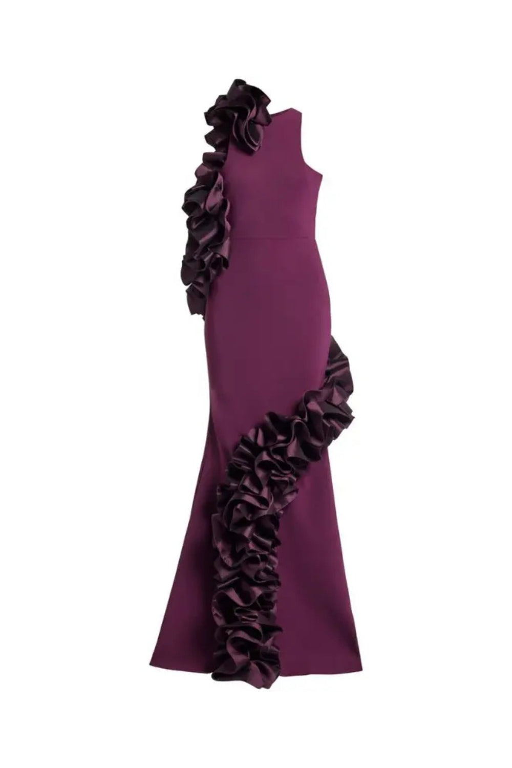 JOANNA RUFFLED BODYCON GOWN CLARET EVENING