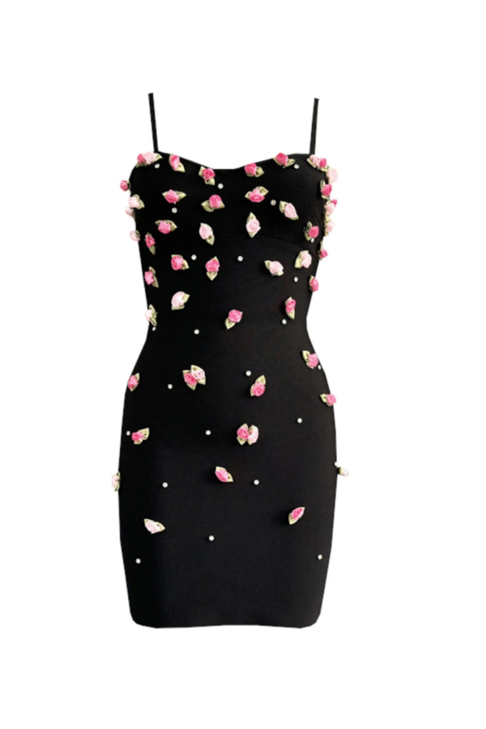 VIOLET BLACK 3D ROSE BODYCON MINI DRESS