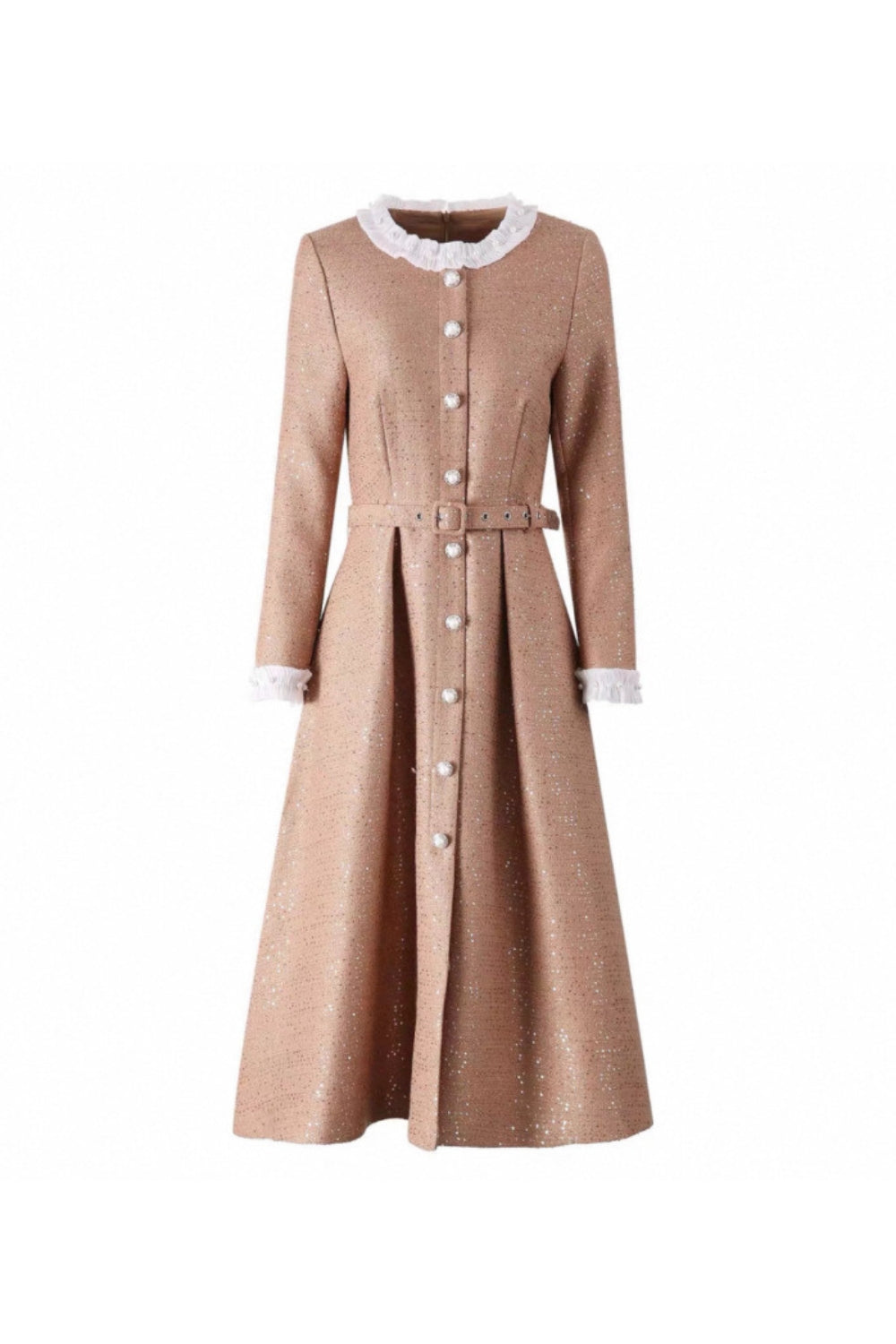 VIRGINIA TWEED SEQUIN KHAKI MIDI DRESS