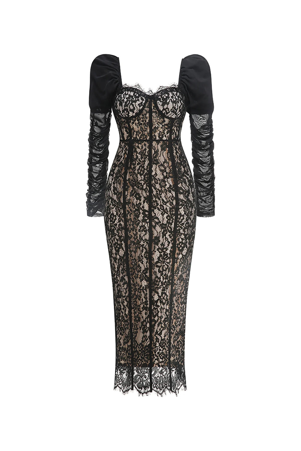 WENDY SQUARE NECK LACE MAXI DRESS BLACK