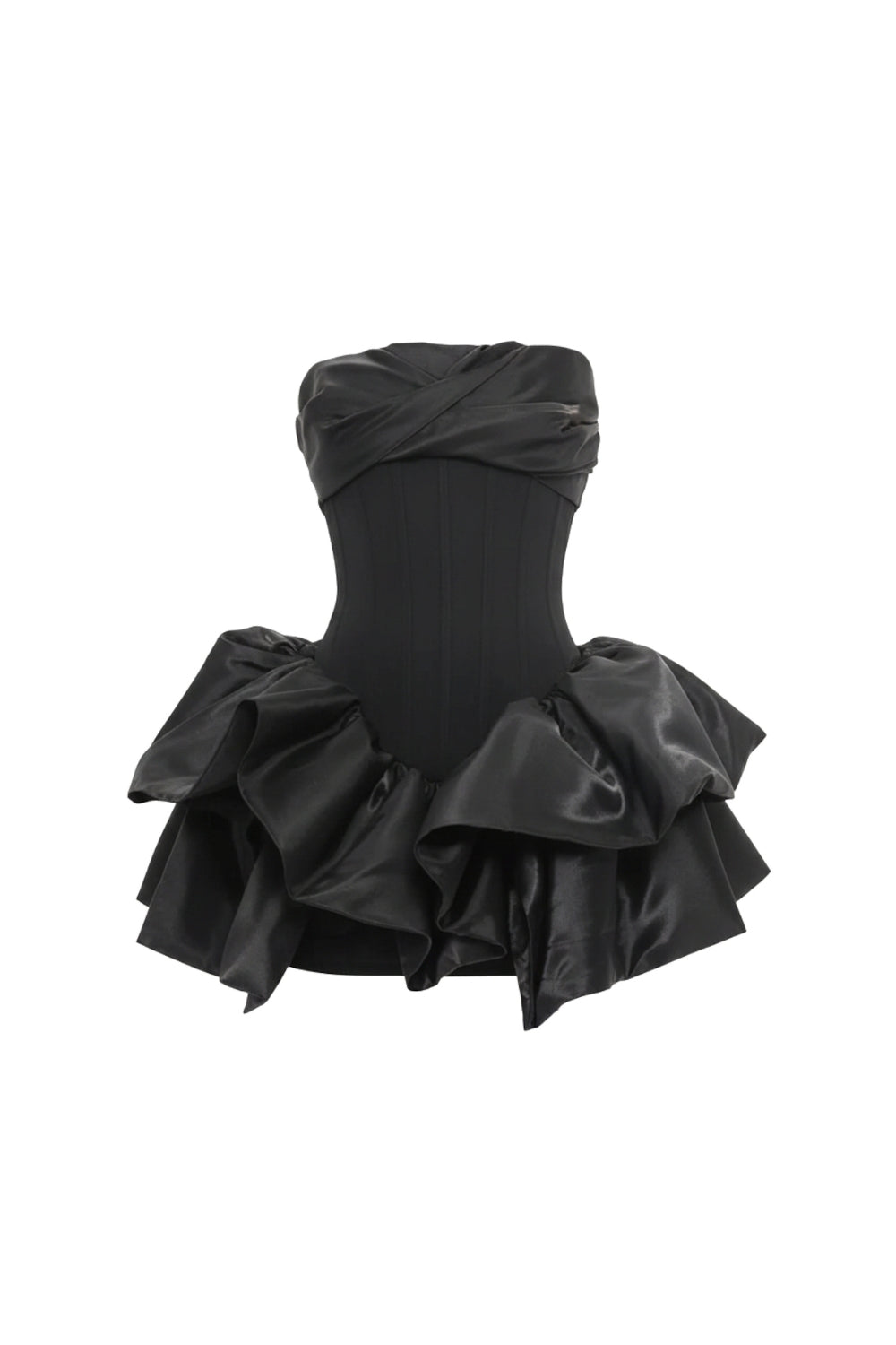 ELIZABETH STRAPLESS RUFFLE MINI DRESS BLACK