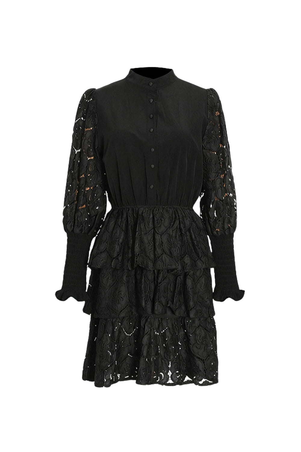 VANESSA BLACK LACE MINI DRESS, LONG SLEEVE