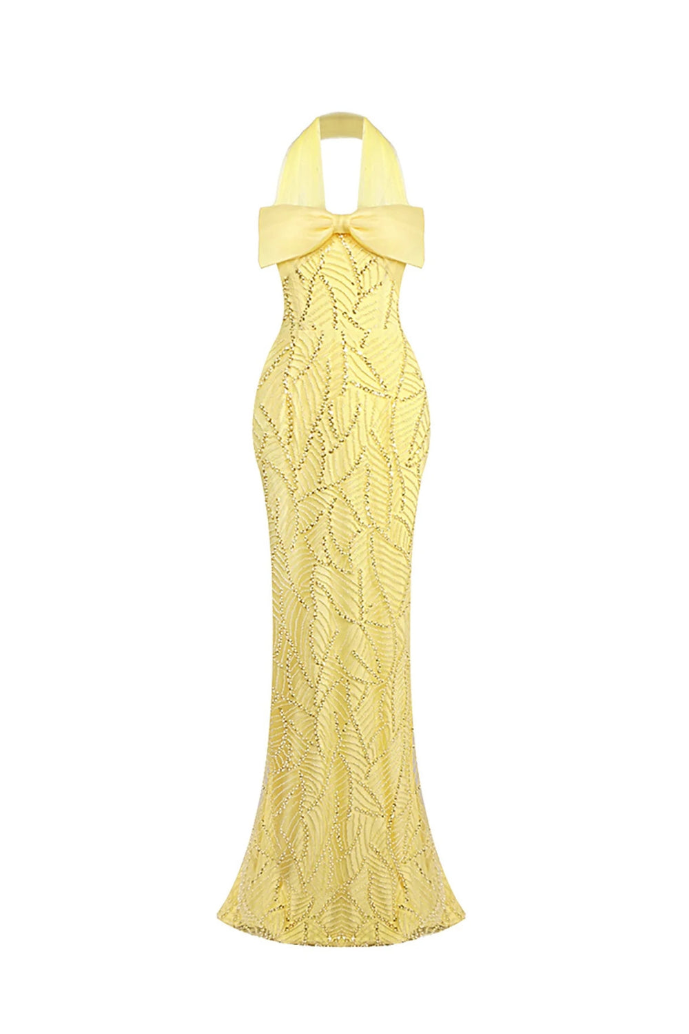 IRENE YELLOW HALTER BEADED BODYCON MAXI DRESS