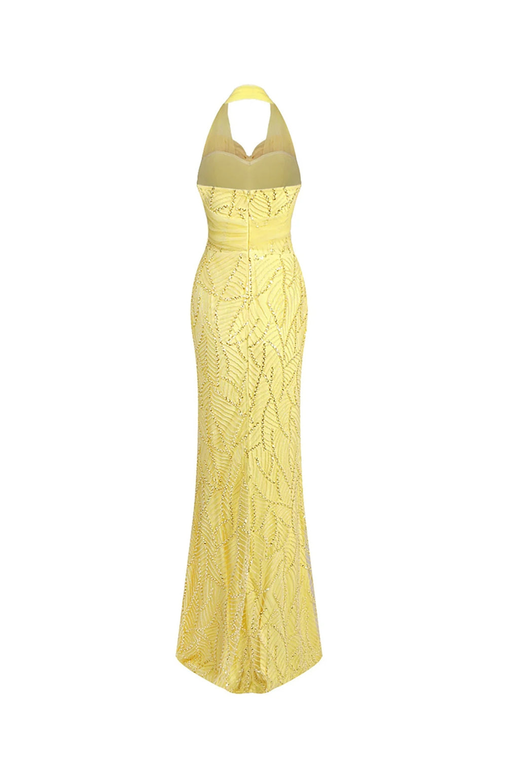 IRENE YELLOW HALTER BEADED BODYCON MAXI DRESS