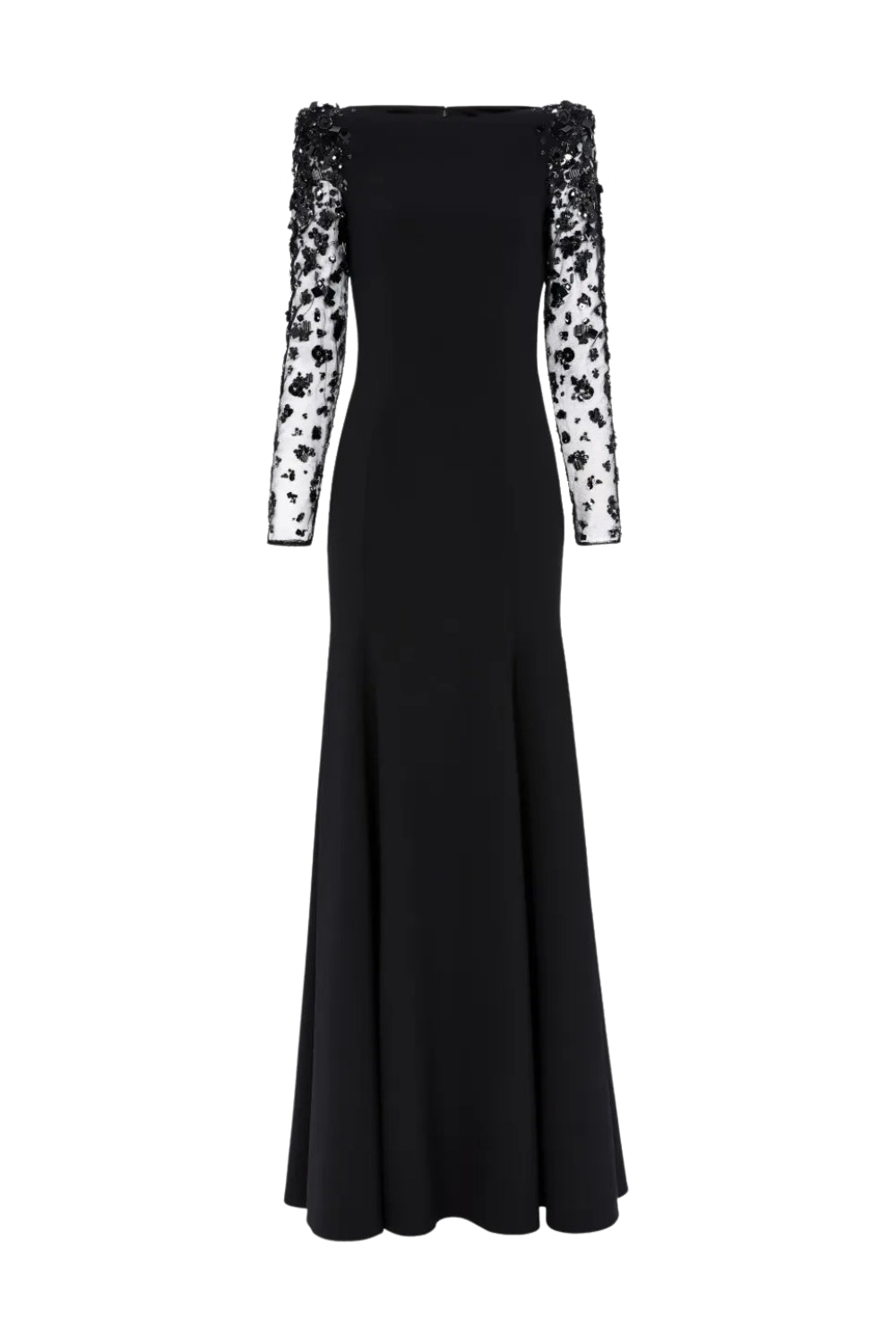 MARTHA MESH SPLICING BEADED MAXI DRESS, BLACK
