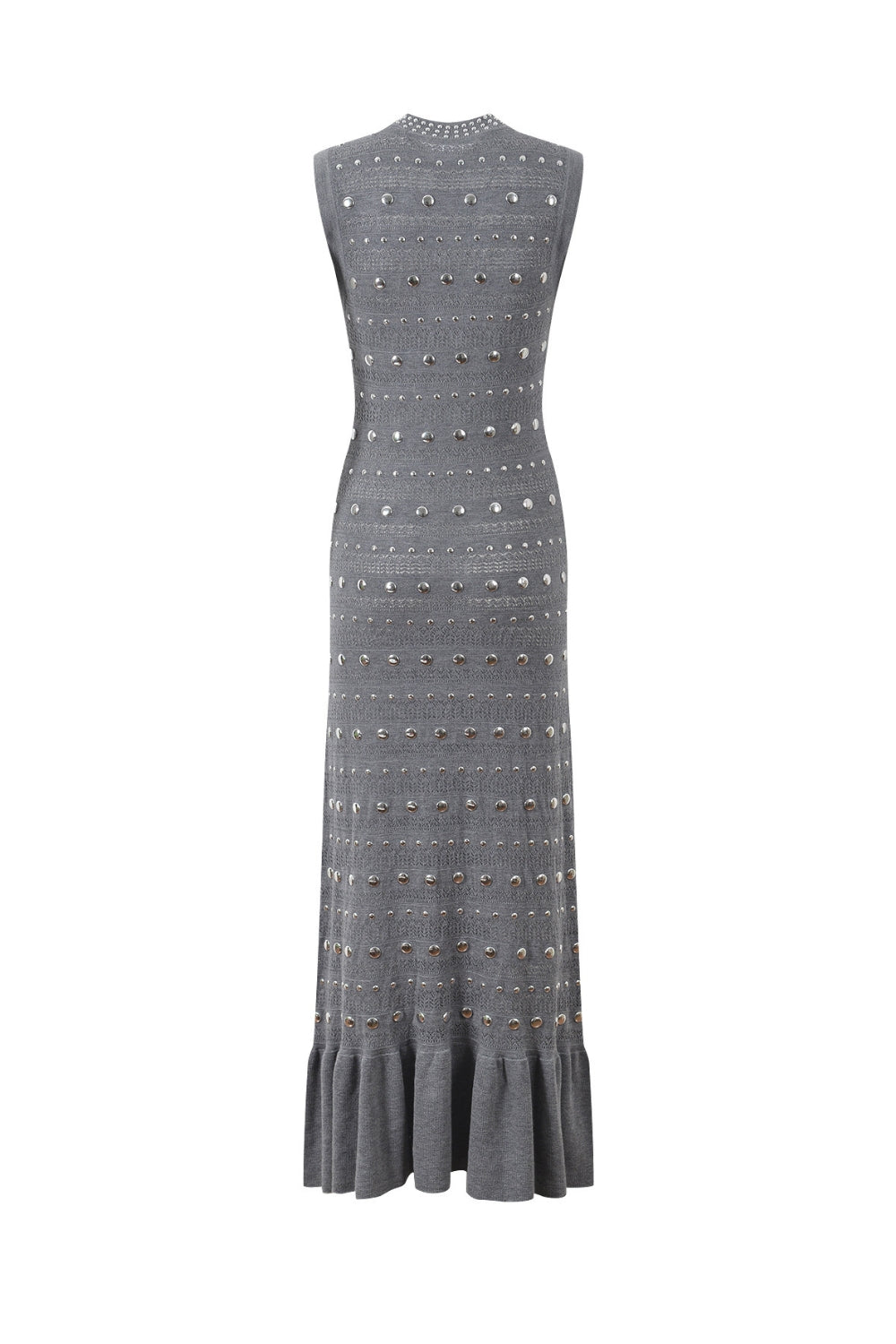 VALERIE STUDDED KNIT SLEEVELESS MIDI DRESS GRAY