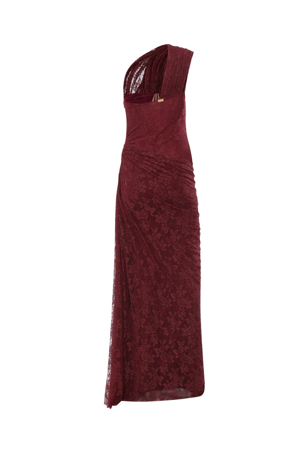 WENDY BURGUNDY LACE ONE-SHOULDER MAXI DRESS FOR EVENTS
