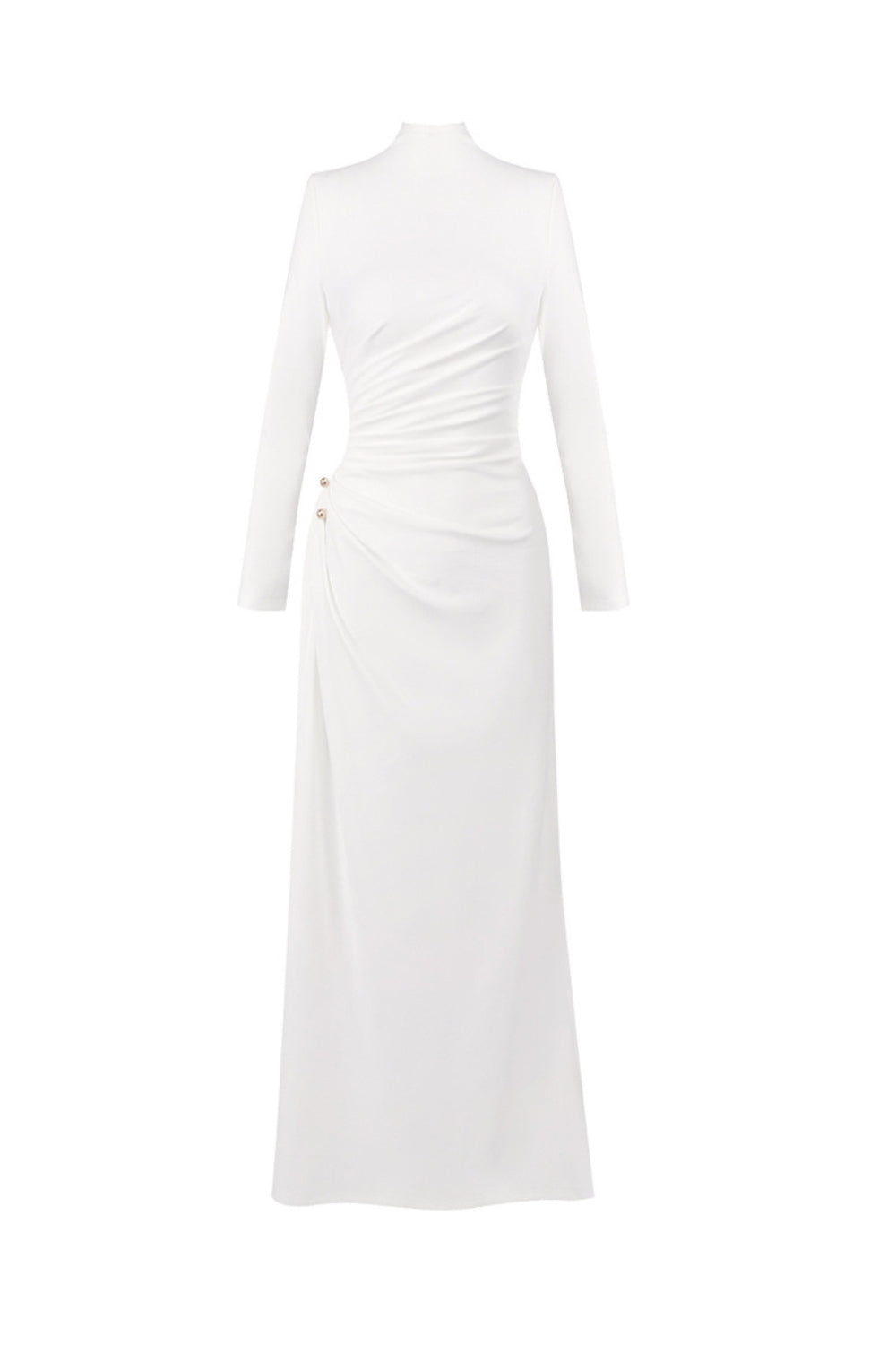 RITA METALLIC MAXI DRESS, LONG SLEEVE, HIGH SLIT, WHITE