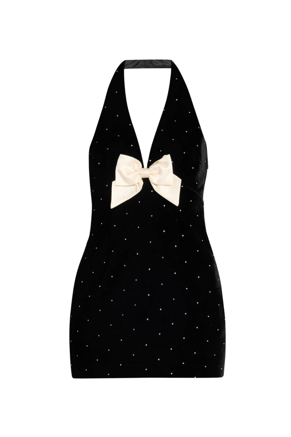 ANAIS VELVET HALTER BOW MINI DRESS