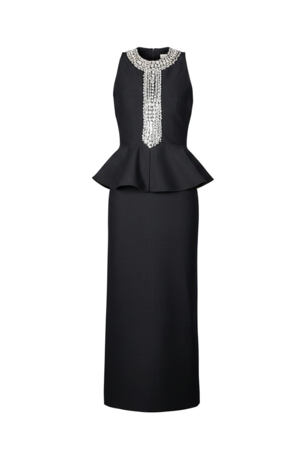 GLADYS CRYSTAL PEPLUM HALTER MAXI DRESS BLACK