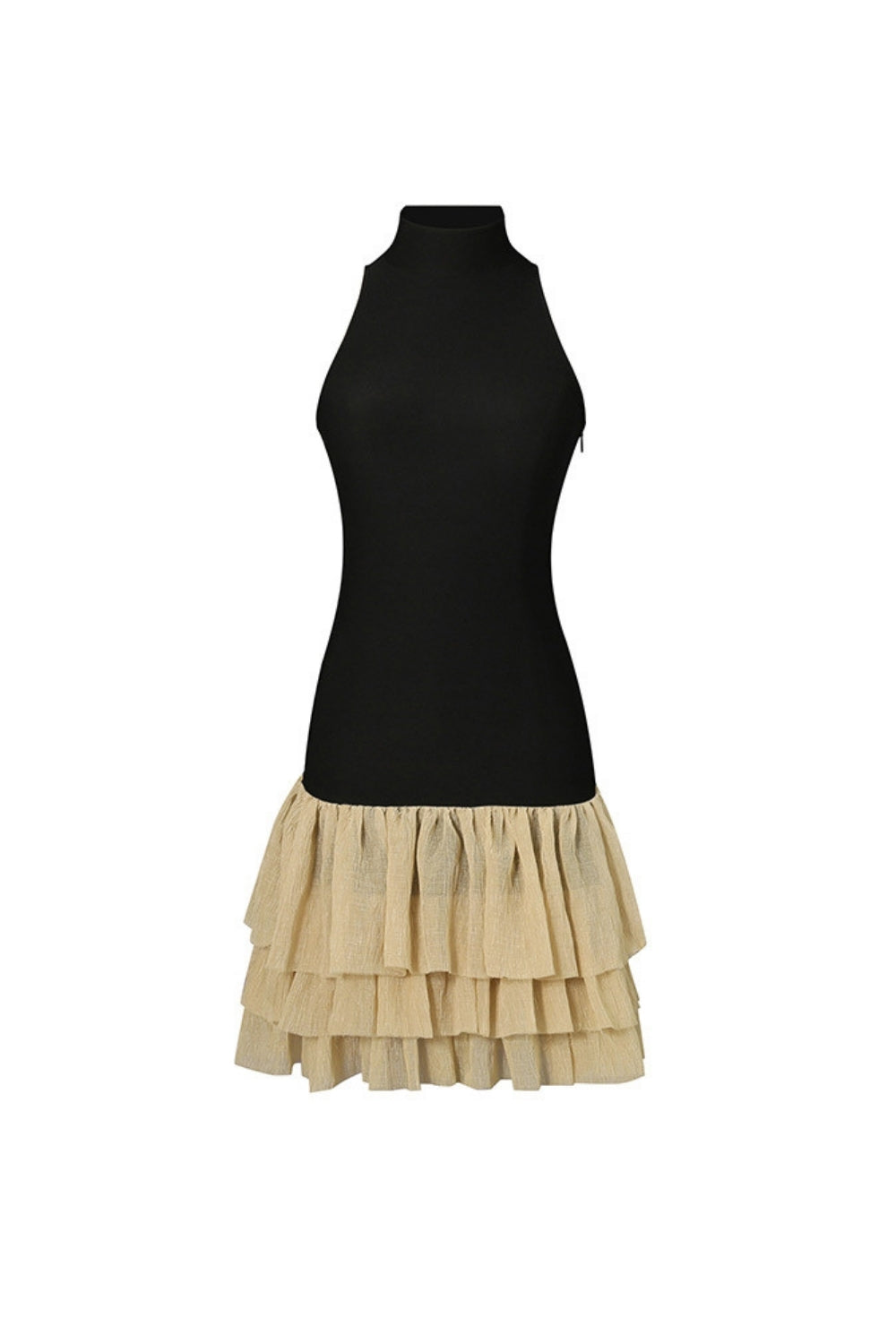CYNTHIA BLACK RUCHED PUFFY SLEEVELESS MINI DRESS