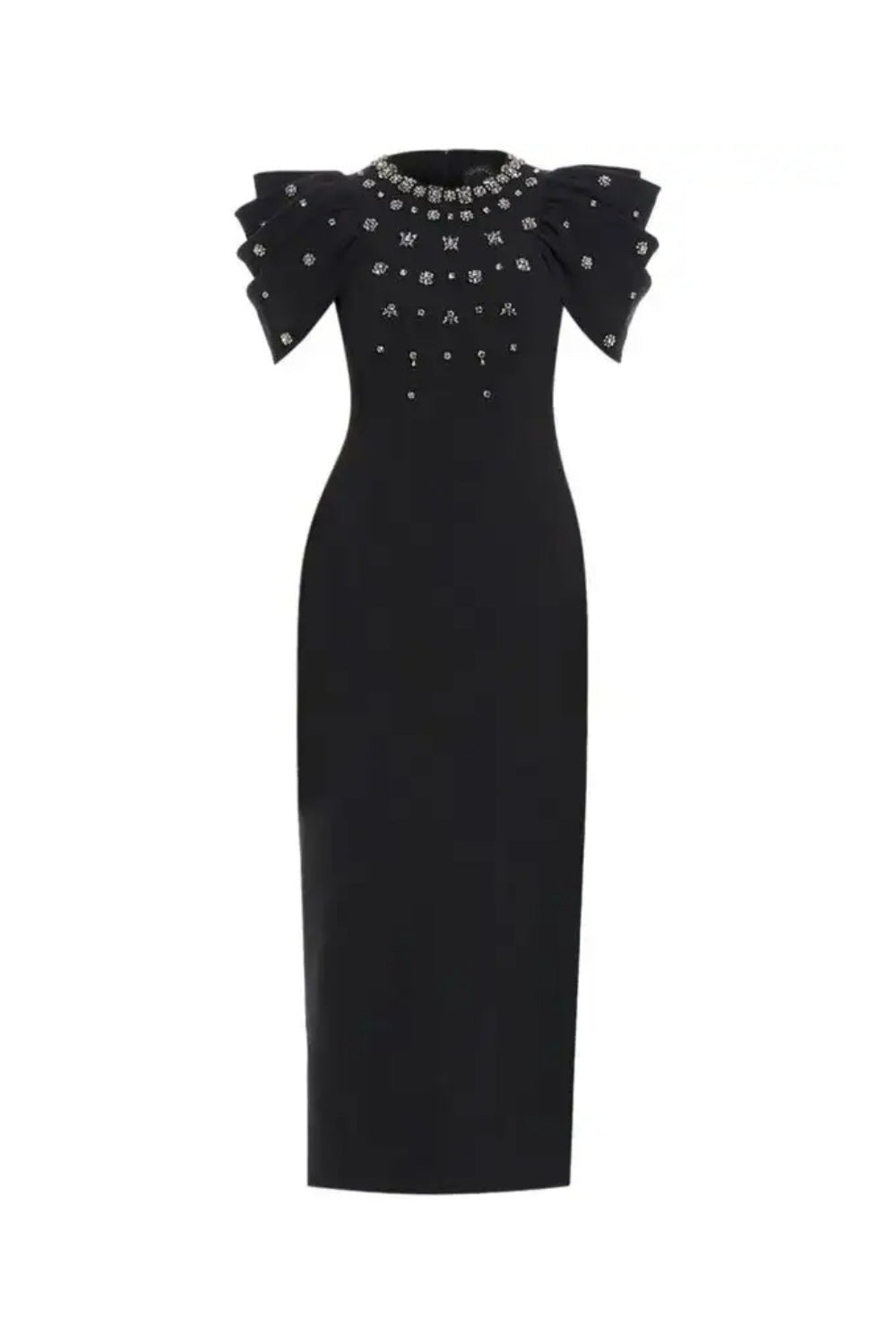 ROXANNE BLACK BODYCON GOWN CRYSTAL EVENING