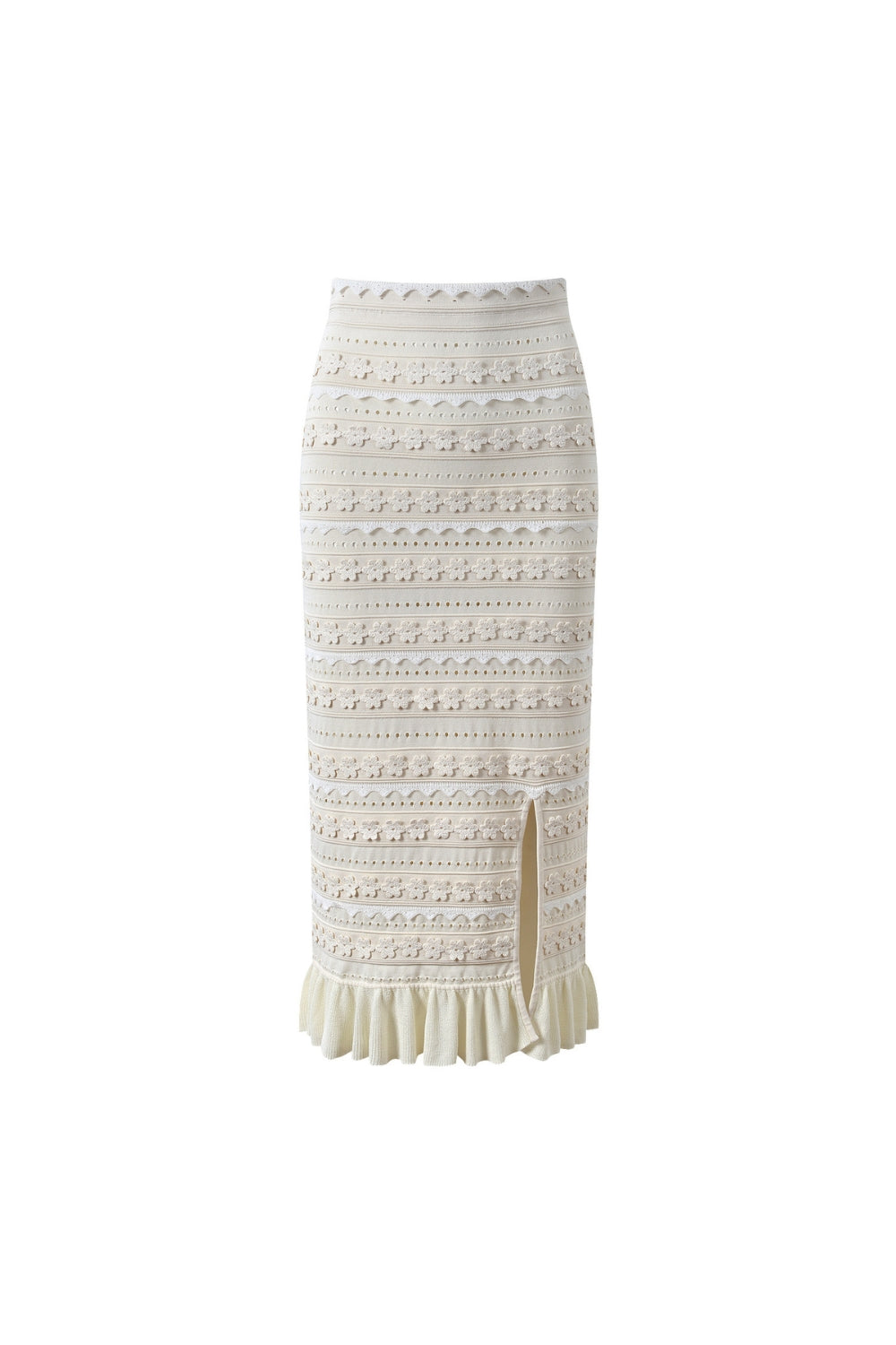 CROCHET TRIM KNIT SKIRT – ECRU, BOHEMIAN, CASUAL