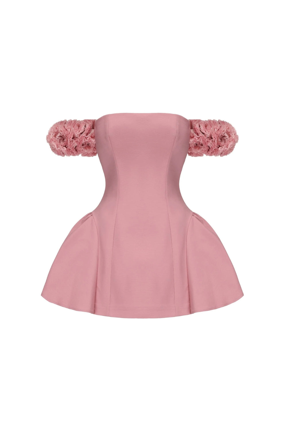 SHERRY FLOWER STRAPLESS PUFFY MINI DRESS PINK