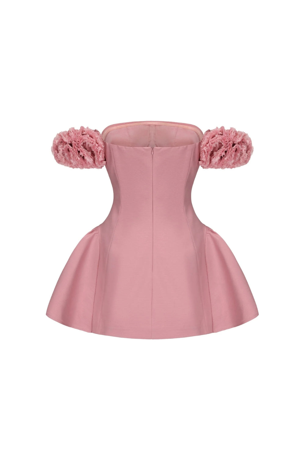 SHERRY FLOWER STRAPLESS PUFFY MINI DRESS PINK