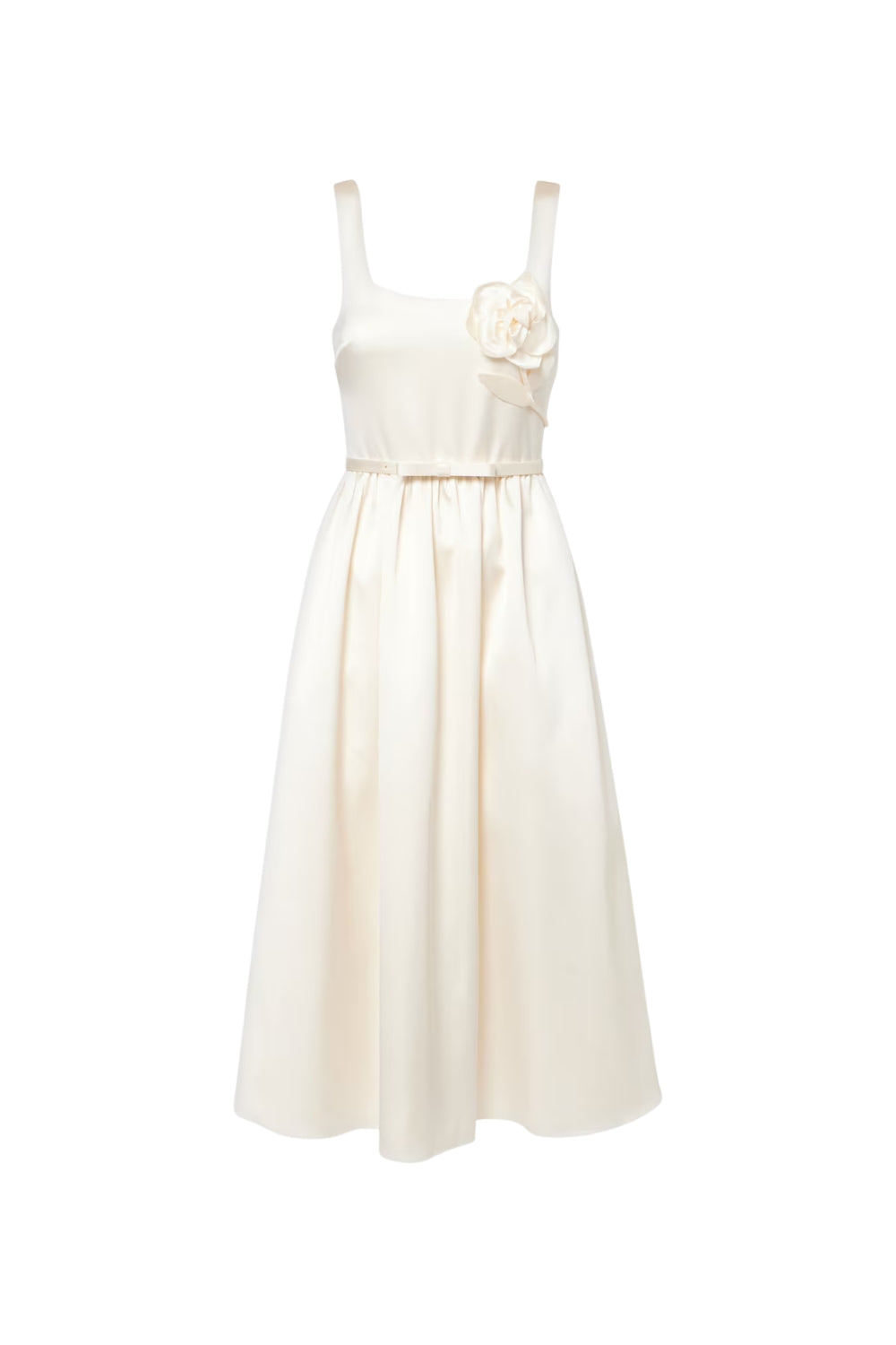 POLLY FLORAL APPLIQUÉ SATIN MIDI DRESS IVORY WEDDING GUEST