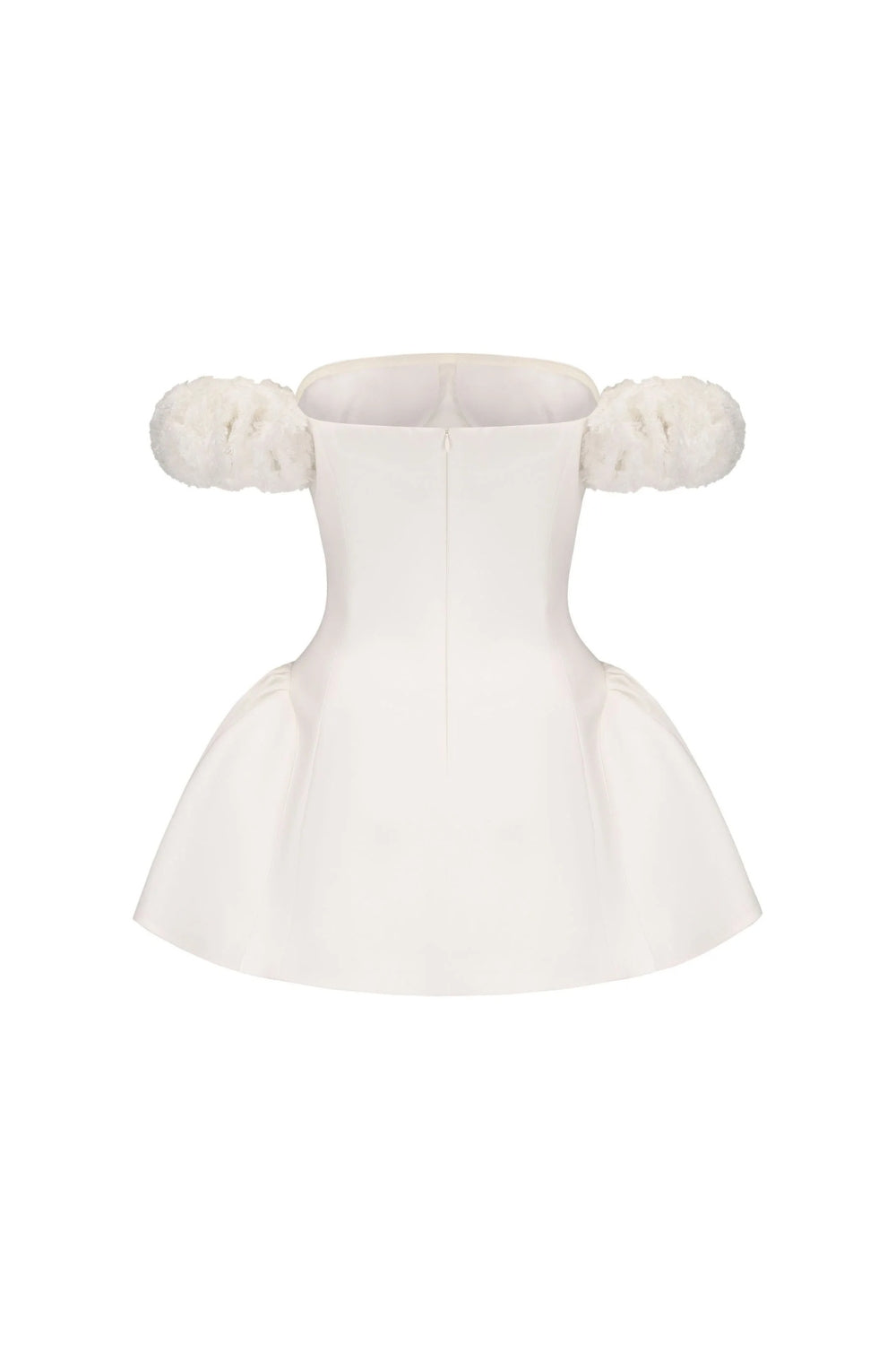 SHERRY FLOWER STRAPLESS PUFFY MINI DRESS WHITE