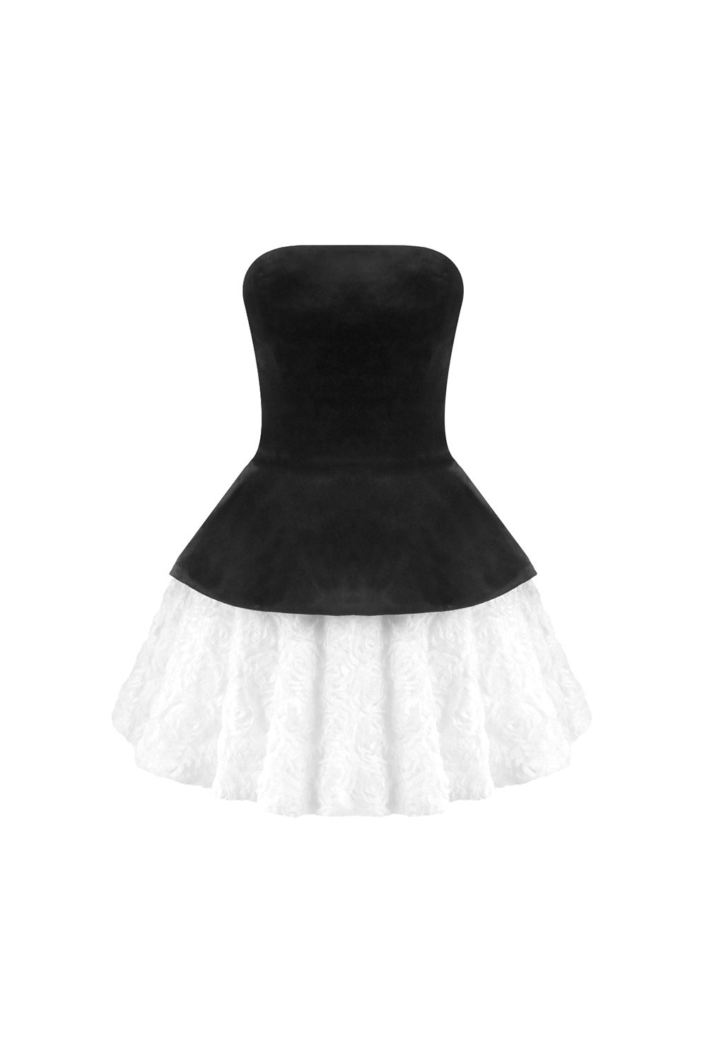 PETAL VELVET TOP & MINI SKIRT SUIT - BLACK/WHITE