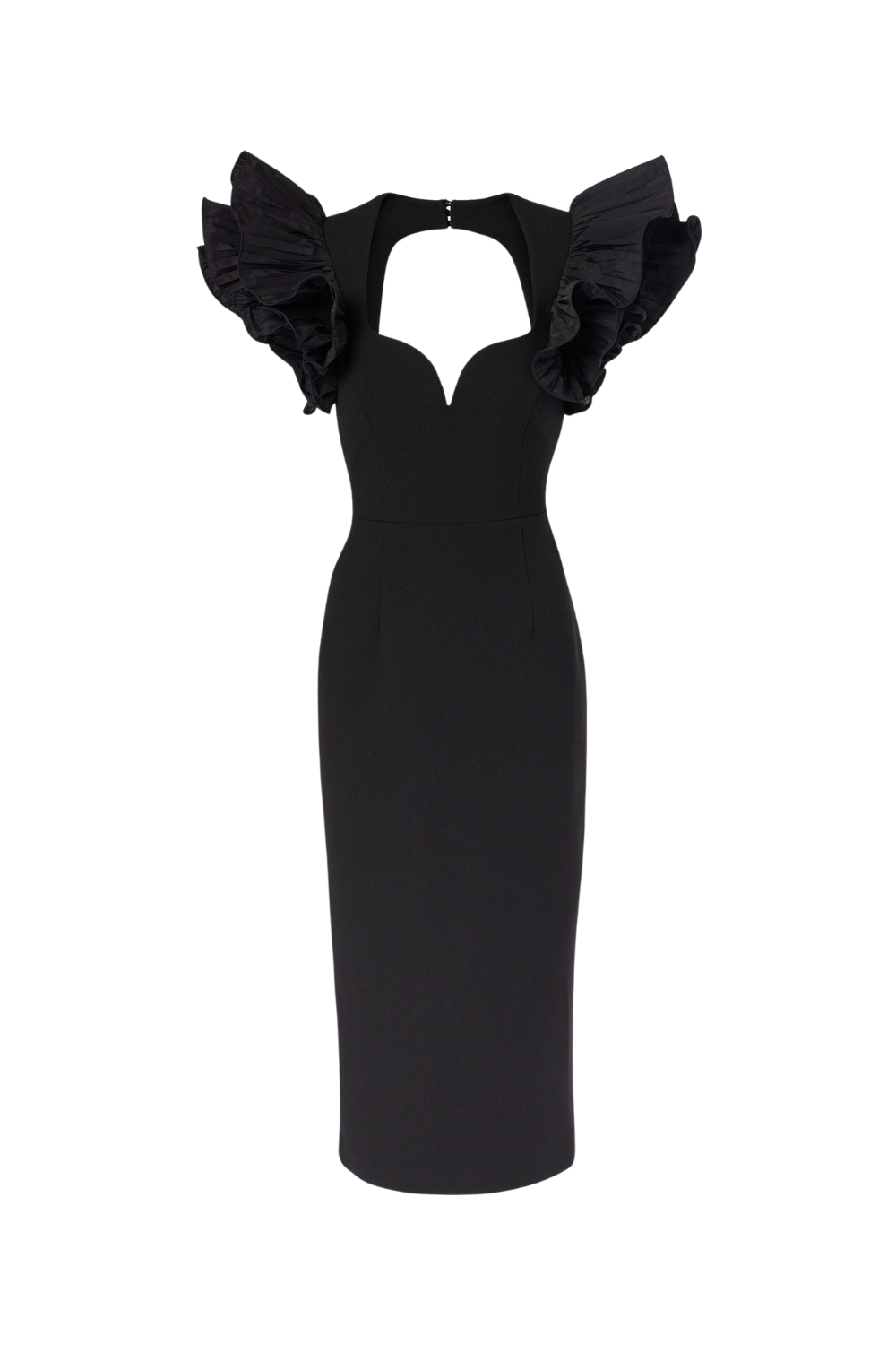 BLANCHE RUFFLE CREPE MIDI DRESS BLACK