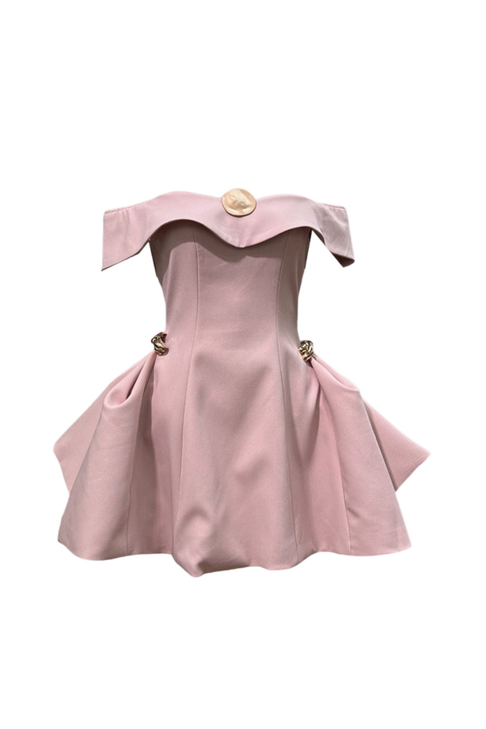 METAL A-LINE OFF-SHOULDER PINK PARTY DRESS