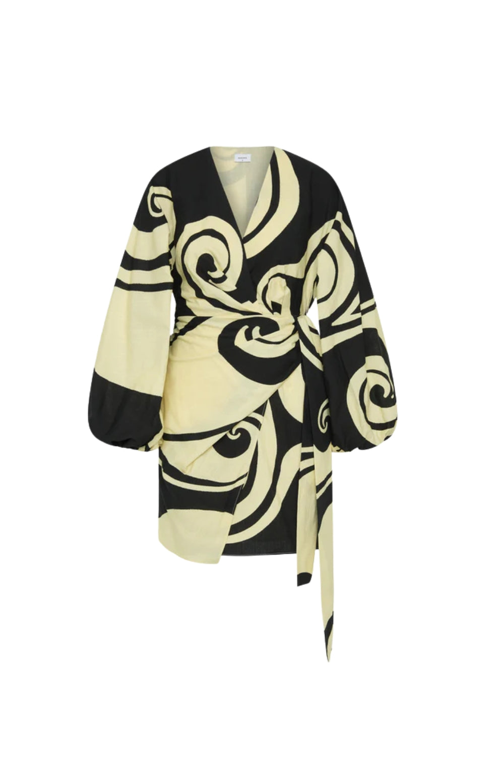 OCEANIC SWIRL PUFF SLEEVE V-NECK MINI DRESS