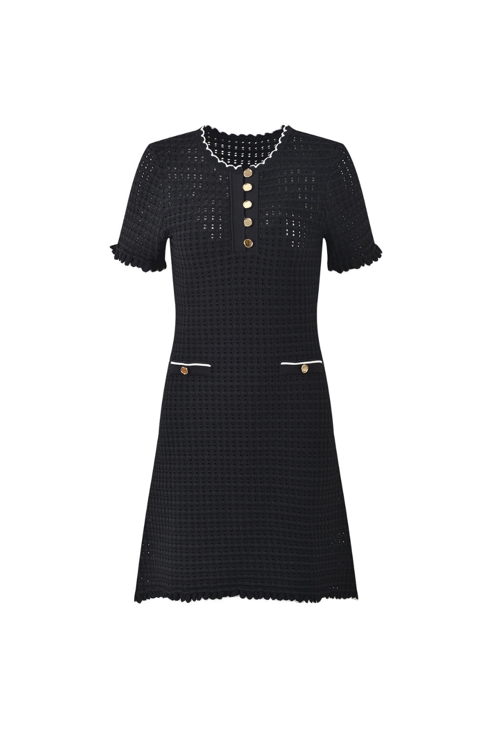 SIMONA HOLLOW KNIT MINI DRESS BLACK